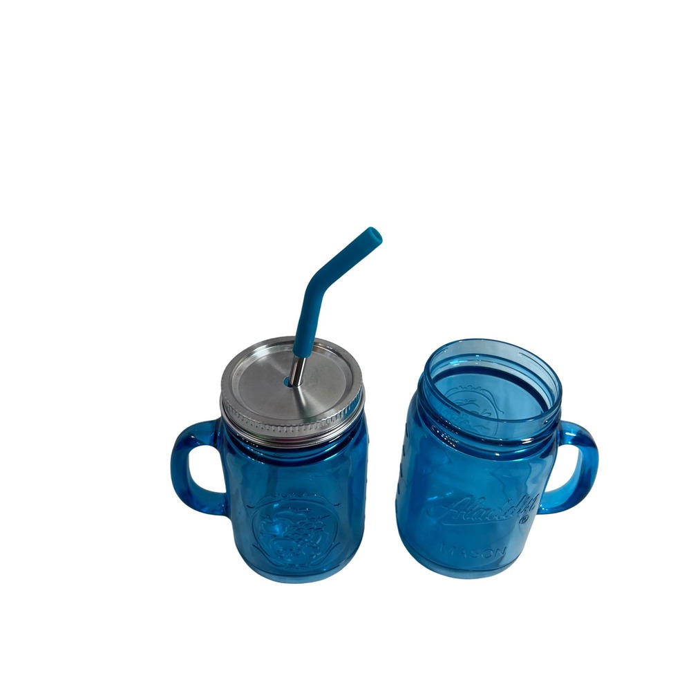 Aladdin Mason Jar Tumblers 20oz Blue Double Wall Insulated Plastic Set of 2